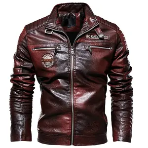 Men’s faux leather motorcycle jacket, vintage biker pilot jacket, loose street-style outerwear, casual autumn/winter long-sleeve leather zip-up jacket with multiple pockets