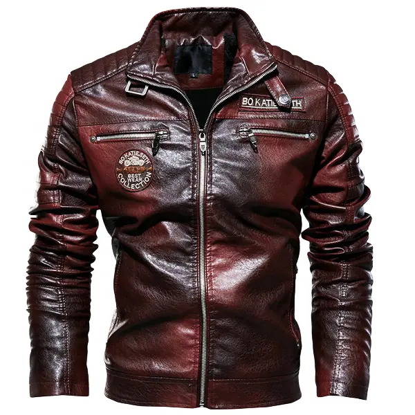 Men’s faux leather motorcycle jacket, vintage biker pilot jacket, loose street-style outerwear, casual autumn/winter long-sleeve leather zip-up jacket with multiple pockets