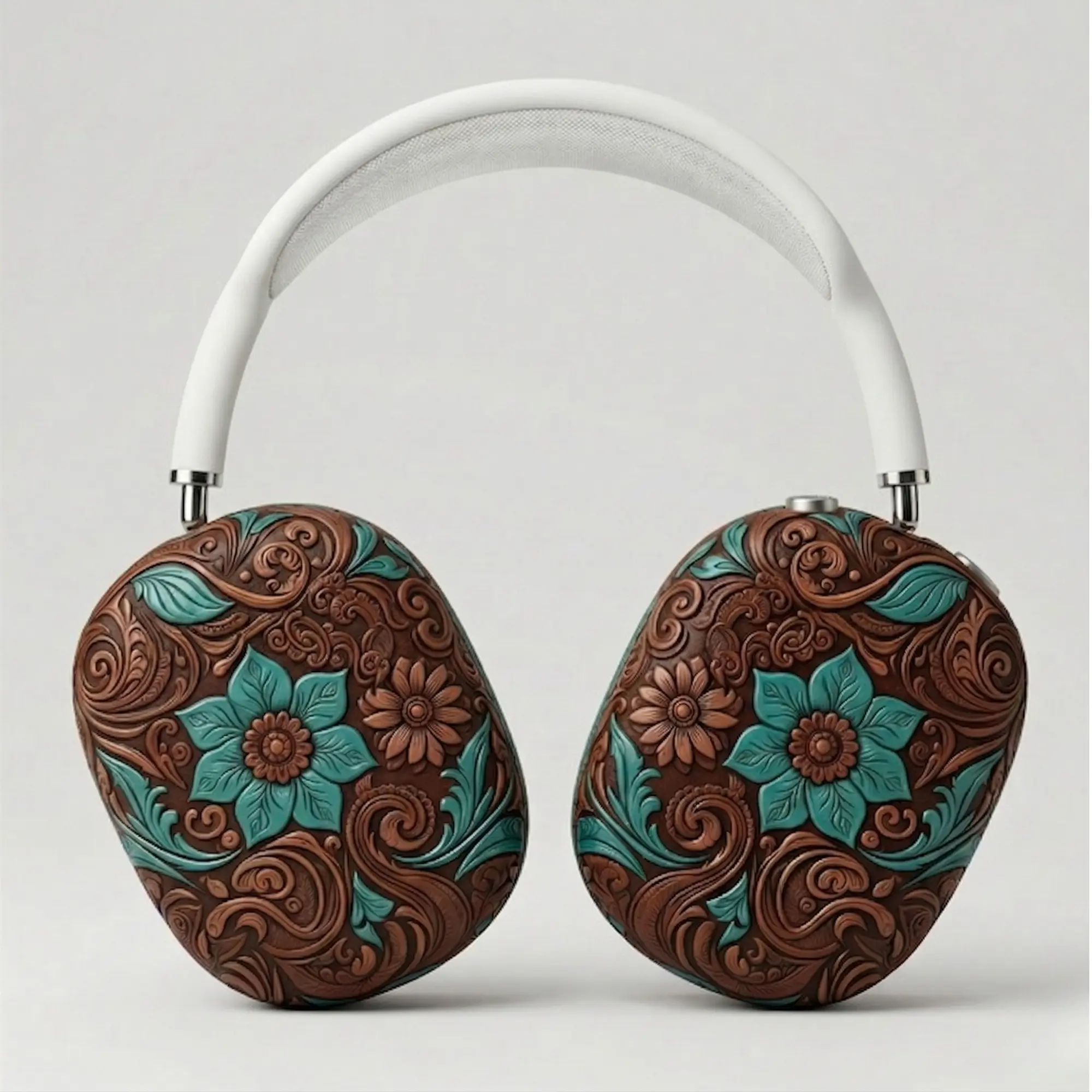 Western Tooled Leather Print AirPods Max Case, Floral Printed Headphone Covers, Faux Embossed Leather Aesthetic, Boho Tech Accessory