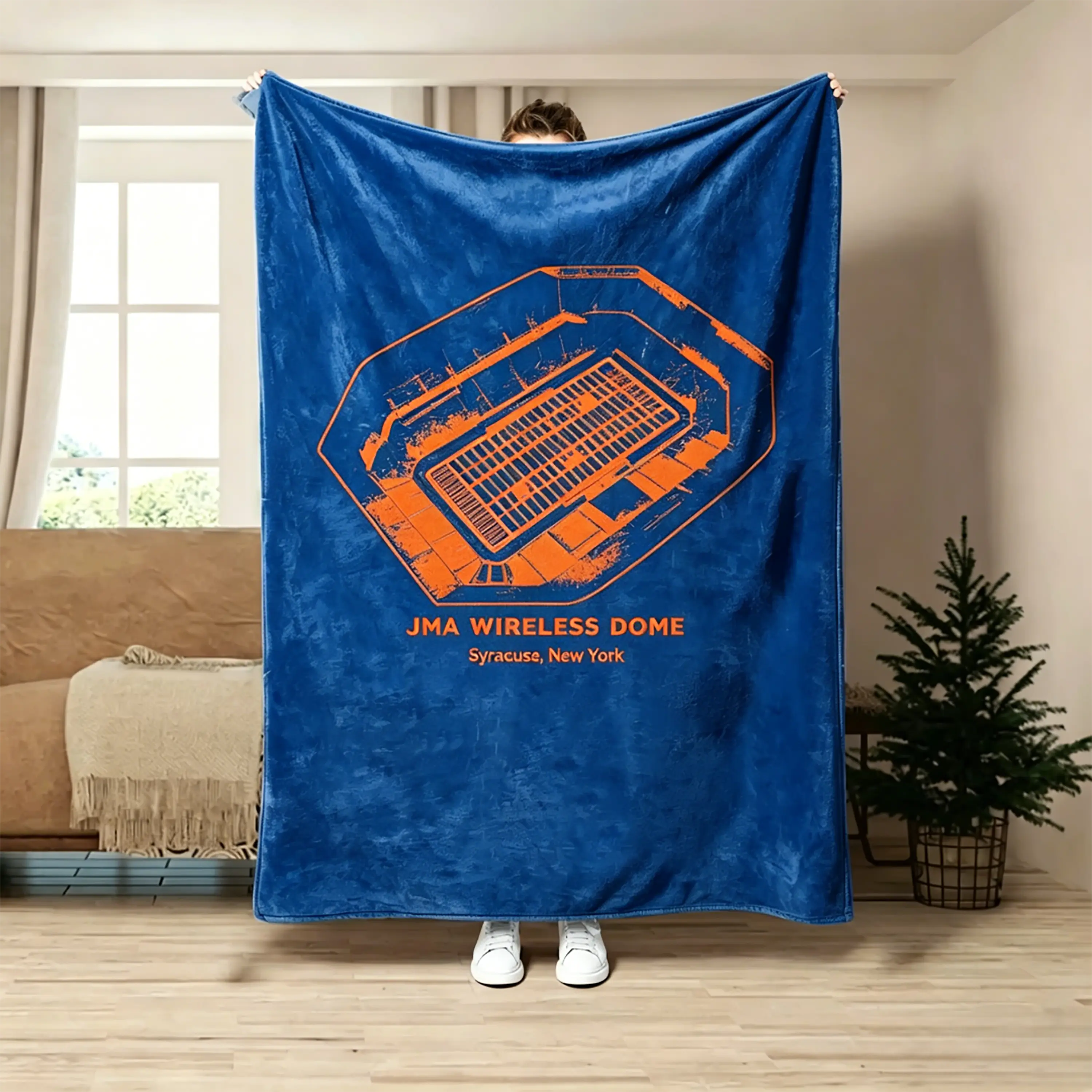 JMA Wireless Dome Flannel Blanket - Syracuse Football Throw - Orange Fan Gift - Game Day Room Decor