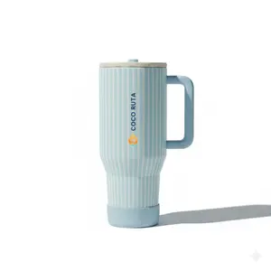 CocoRuta Cape Cod 40 oz Water Bottle with Handle & Flip Straw - Fits in Cup Holder, Leak Resistant Tumbler-Reusable Insulated Stainless Steel & Rubber Base - Gifts for Women & Men