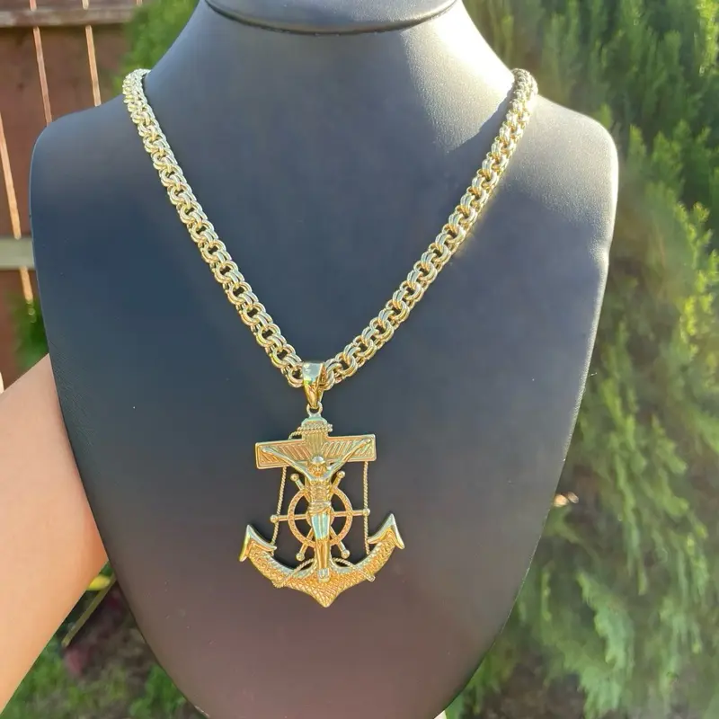 High quality anchor Jesus cross/ ancla jesus cruz chino link durable jewelry no green skin