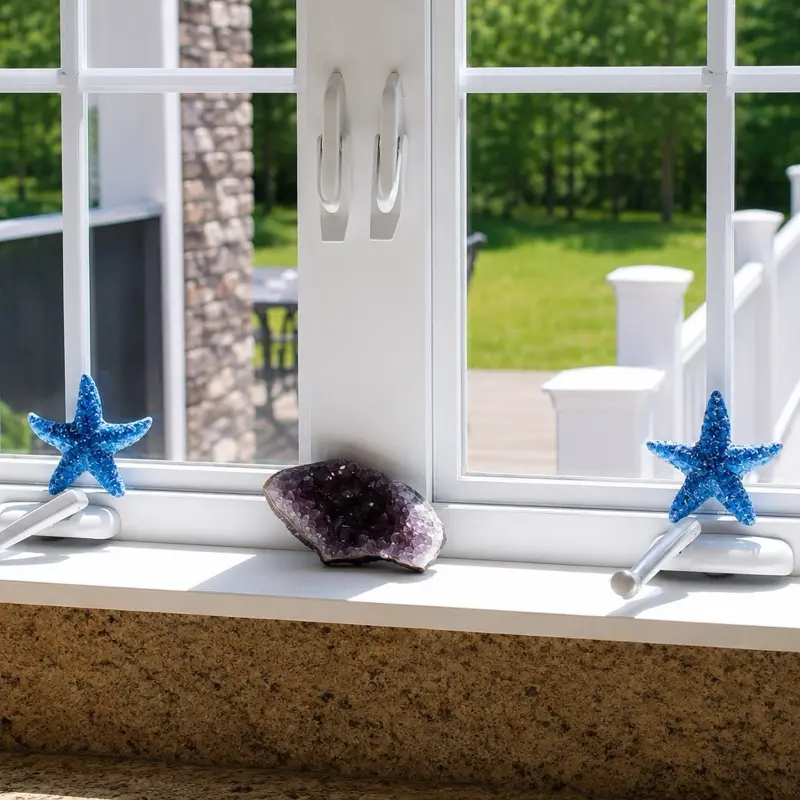 Large Blue Sequin Resin Starfish Set – Coastal Beach Decor, Ocean Window & Table Accent, Beach House Decor (Set of 2)