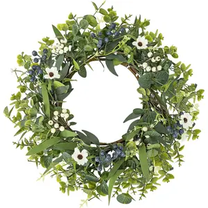 24 Inch Spring Summer Wreaths for Front Door Eucalyptus Wreath with Blue Berries Elegant Durable Greenery Front Door Wreath for Outside Wedding Farmhouse Porch Wall Room Home Decor