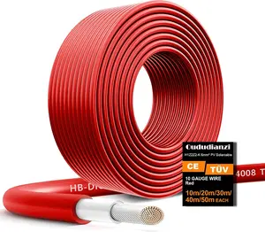 Oududianzi Solar Panel Wire, 10AWG Solar Wire H1Z2Z2-K Tinned Copper PV Wire, Outdoor Solar Extension Cable for Photovoltaic Solar System, Automotive RVs, Boats (328FT/ Red)