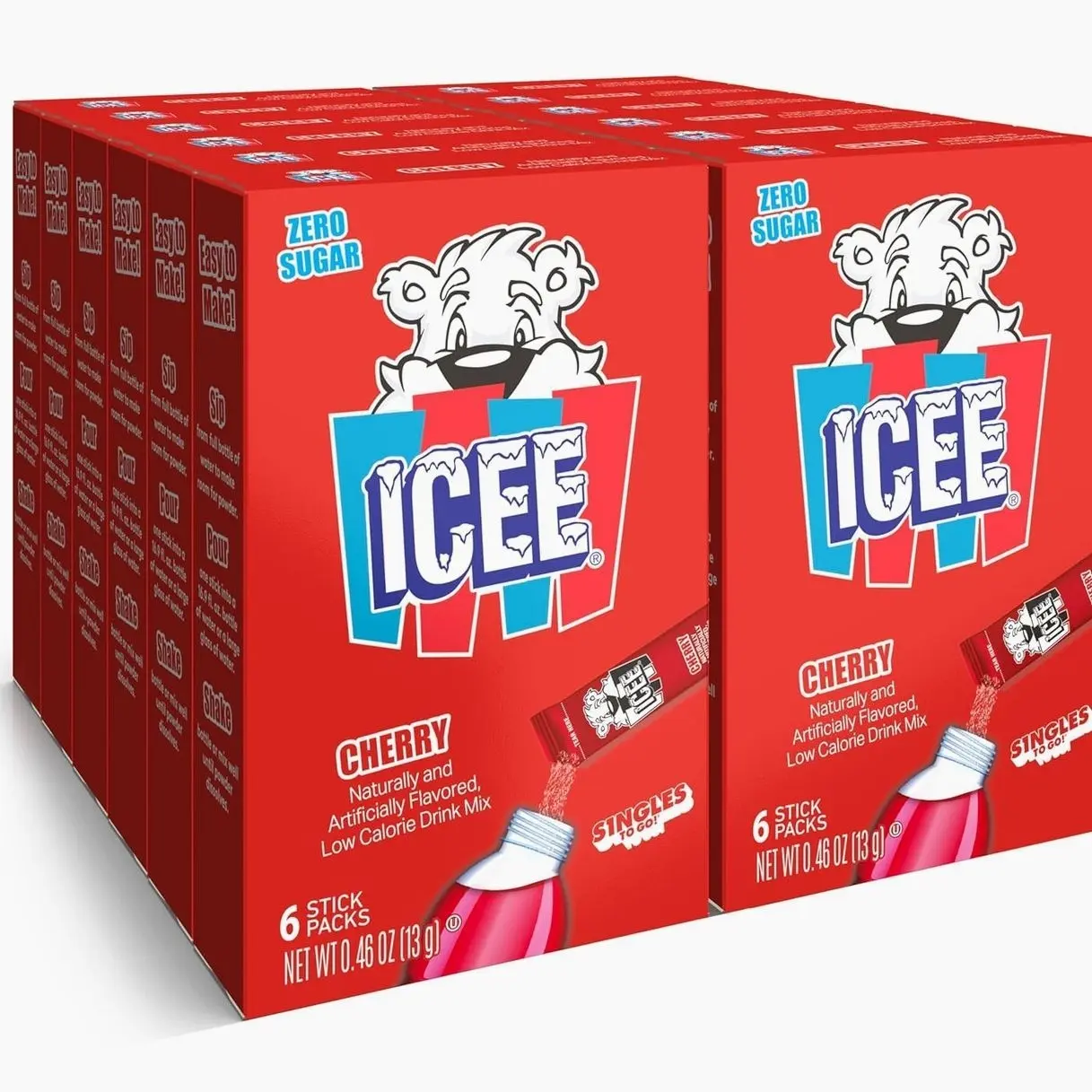 ICEE Singles To Go Water Drink Mix - Powder Sticks, 12 Boxes with 6 Packets Each - 72 Total Servings, Cherry, Pack of 12