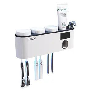Toothbrush Holders for Bathrooms, 3 Cups Toothbrush Holder Wall Mounted with Toothpaste Dispenser - Large Capacity Tray, Cosmetic Drawer - Tooth Brushing Holder & Bathroom Accessories