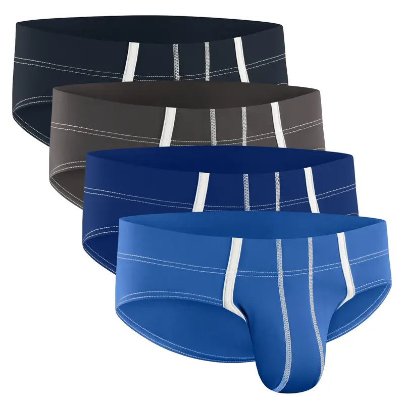 Nylon Pouch Sport Briefs 4 pack Navy/Dark Grey/Blue Grey Cooling Sports Underwear Support Pouch Anti Chafe Underwear Underwear Briefs Man Menswear Ball Sexy Stretchy Sun Sweat Elastic Breathable Wear Athletic Fit