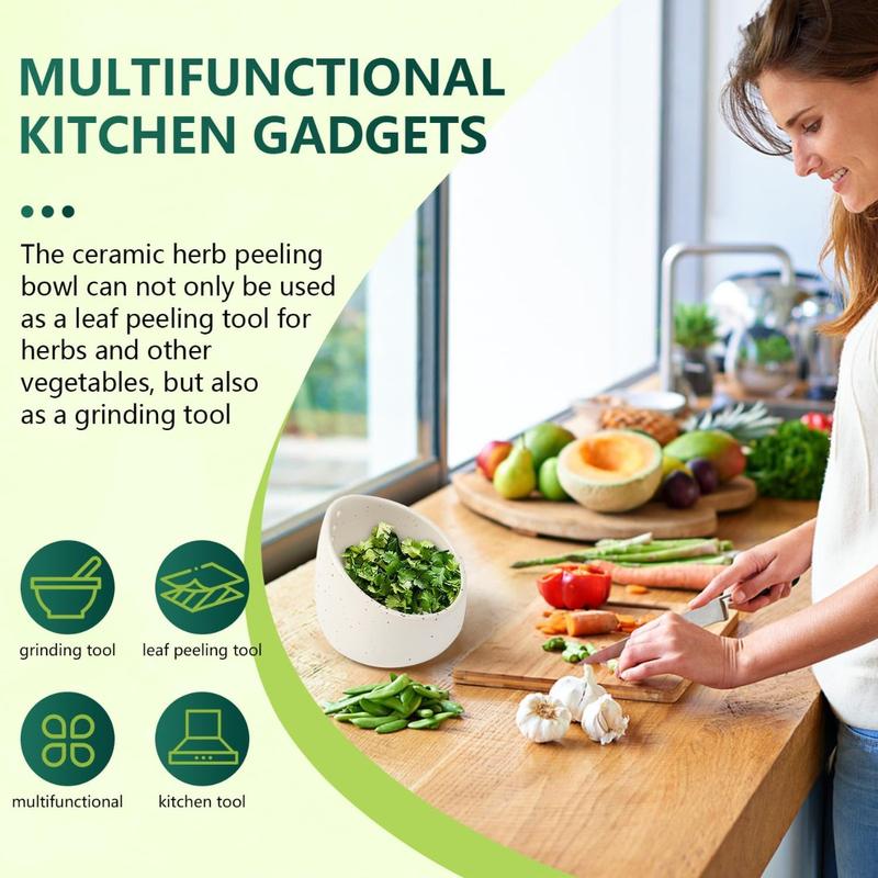 Handmade Ceramic Herb Stripper Bowl – Easy Leaf & Stem Separator for Cooking and Kitchen Prep