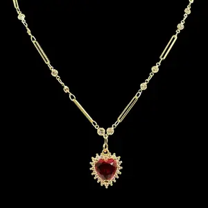 Gold Diamond Heart Crystal Chain Necklace