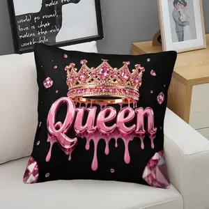 Sparkling Pink Crown Queen Pattern Single-Sided Printed Pillow, 1 Piece Includes Pillow Core, Seasonal Decorative Item, Suitable For Teenagers, Adults, Sofa, Bed, Living Room, Dormitory Scene