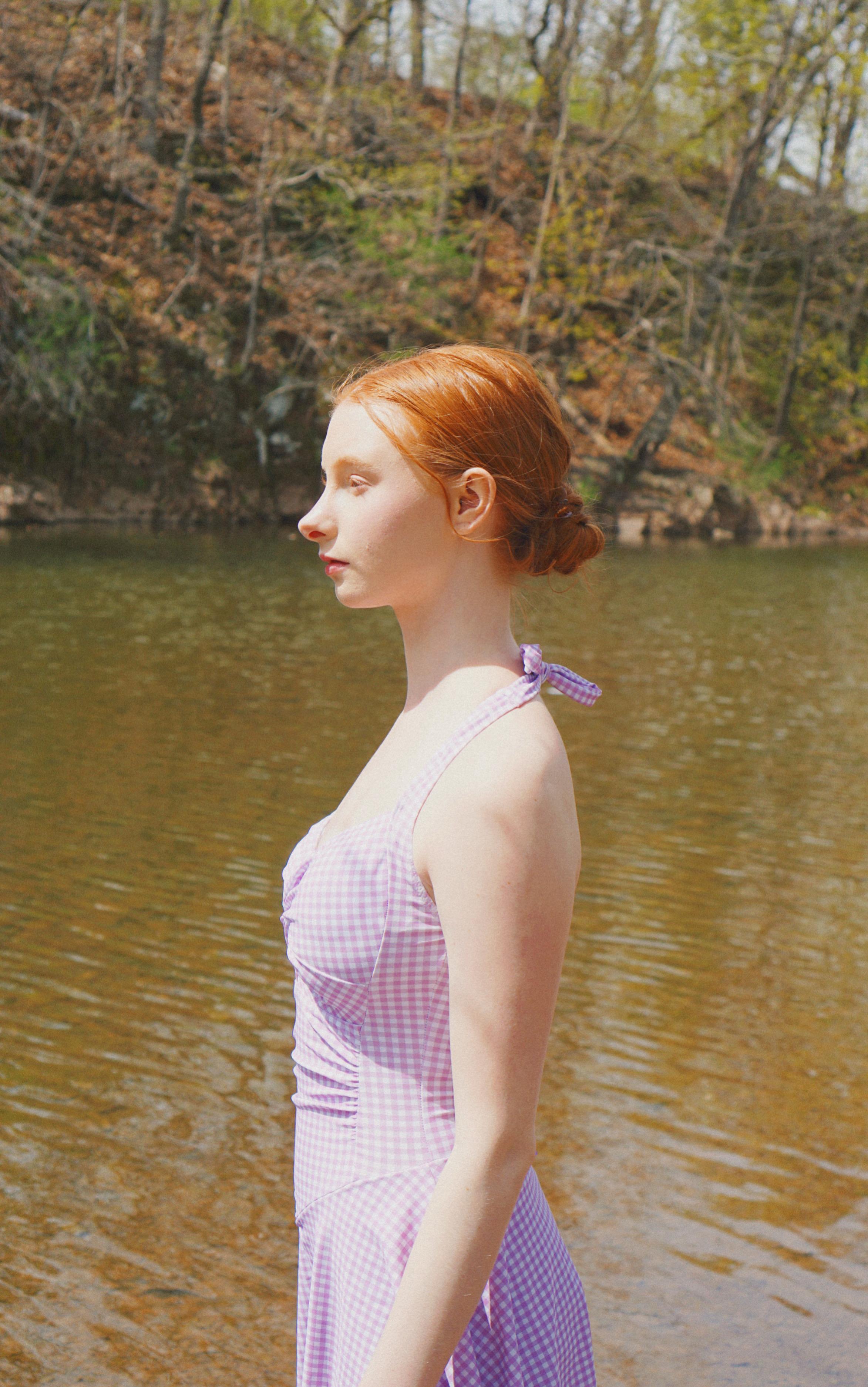 Purple 1930s Plaid Halter One-Piece Retro Halter One Piece Swim Dress for Women Gingham Print Push Up Swimsuit with Tie Back and Skirted Bottom Trendy Summer Outfit for Vacation Look and Try On Haul Retro Stage Flowy Swimdress