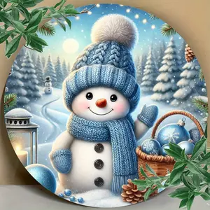 Charming Snowman with Blue Scarf 8x8" Metal Wall Sign Perfect for Christmas Decor Bars Cafes Kitchens Room Ornaments Vintage Mint Christmas Metal Sign