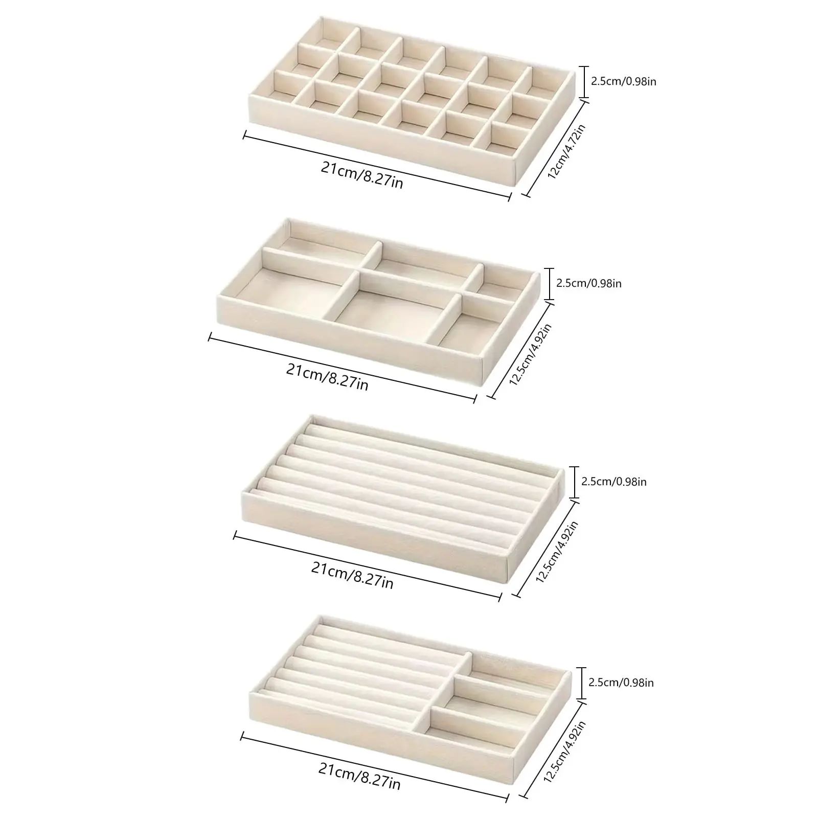 4 Pack Stackable Velvet Jewelry Drawer Organizer, Anti-Tarnish Ring Earring Holder Inserts, Clutter-Free Vanity Dresser Storage, No More Tangled Necklaces, Space-Saving Aesthetic Wardrobe Display
