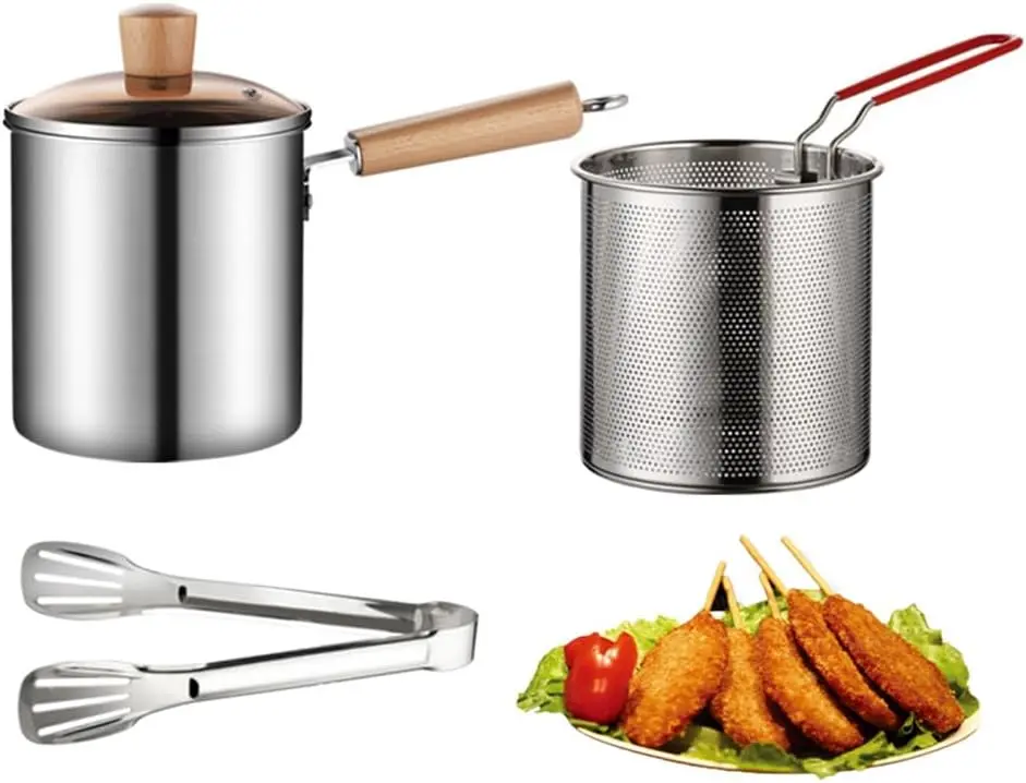 Deep Fryer Pot 304 Stainless Steel Frying Pan with Strainer Basket, Durable Design, Versatile for French Fries, Chicken Nuggets, and More - Cookware, Hanging
