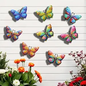 8pcs Colorful Metal Butterfly Wall Decor, Mini Outdoor Hanging Ornament, Garden Fence Party Decoration, Waterproof Rust-Resistant, Gift for Animal Lovers, Mother's Day Gift