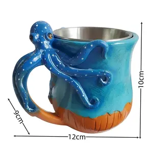 2026 Water Cup Cute Animal Cup for Children Gifts Handmade Octopus Mug Resin and 304 Insulated Inner Liner Coffee Mug