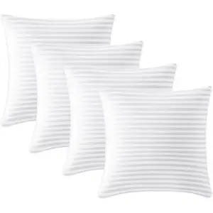 Pillow Insert Set of 4,Indoor Decorative 18x18 Throw Pillow for Couch, Sofa, Bed, Supportive Cushion and Sham with  Down Alternative Filled, White Striped