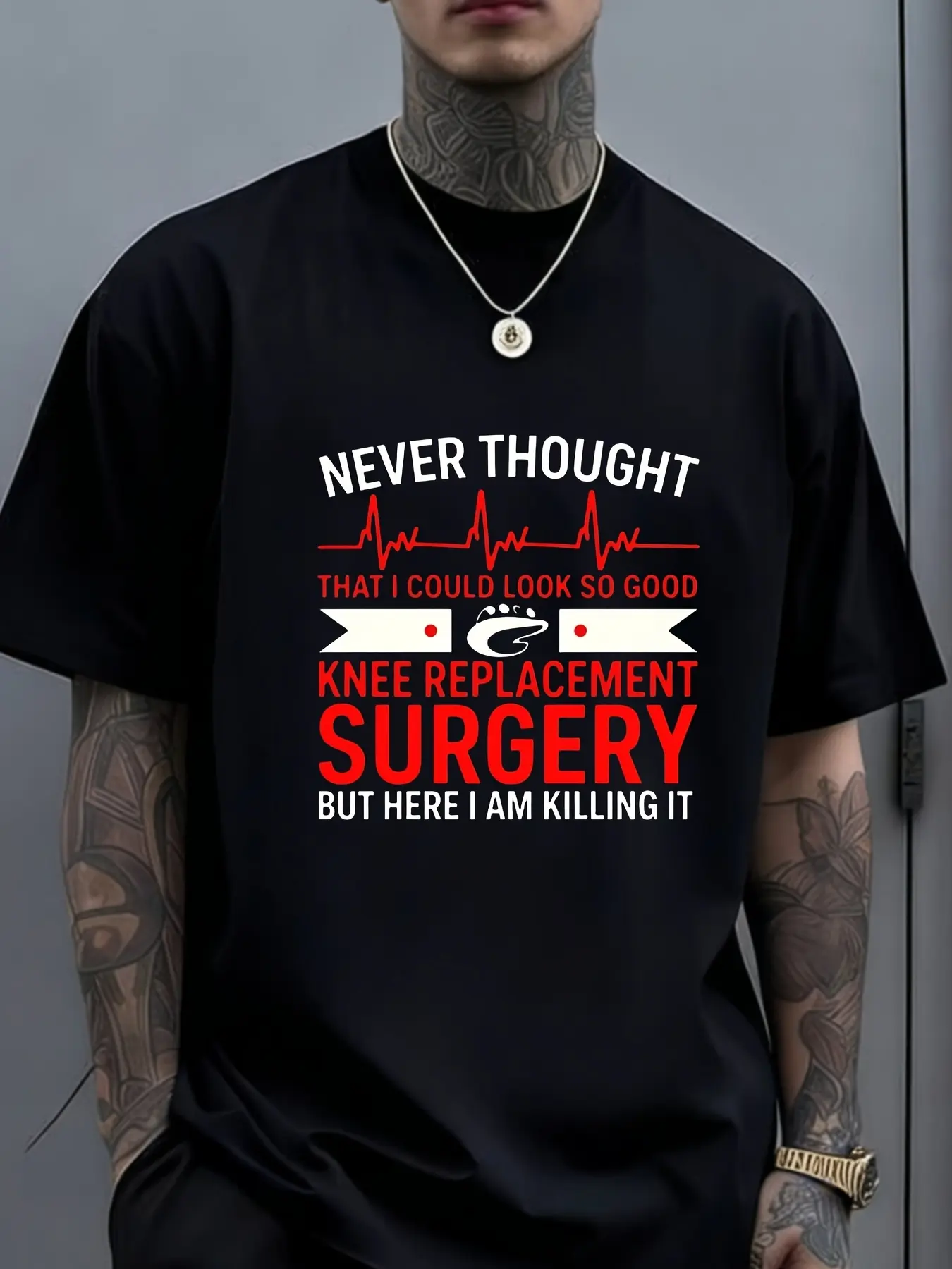 Men'S Funny Knee Replacement Surgery Survivor T-Sh unisex soft cotton short sleeve t shirt, vintage graphic casual tee for men women teens, perfect birthday holiday gift for camping travel gym daily street  wear
