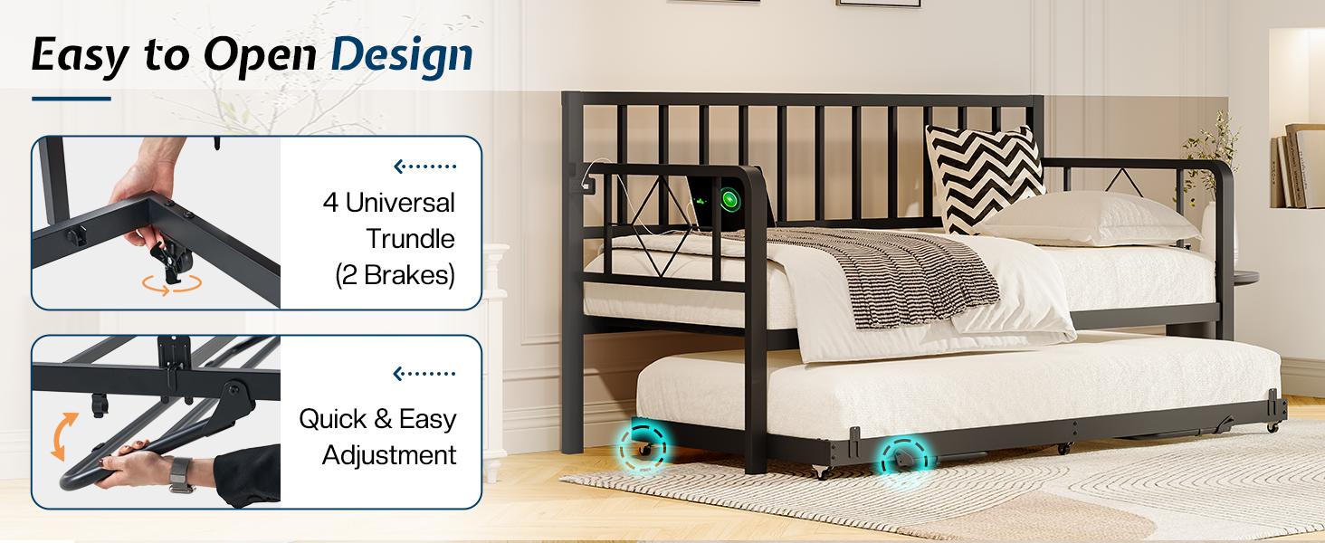 AMERLIFE Twin Daybed with Charging Station and LED Lights, Versatile Bed Frame with Steel Slats Support, Daybed with Trundle for Living Room, Bedroom, Guest Room, Black/Best Gift Ideas/Christmas Gifts AMERLIFE Twin Daybed with Charging Station and LED Lights, Versatile Bed Frame with Steel Slats Support, Daybed with Trundle for Living Room, Bedroom, Guest Room, Black/Best Gift Ideas/Christmas Gifts