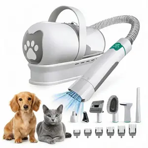 7-in-1 Domestic Pet Vacuum Groomer and Trimmer Kit for Small to Medium Dogs Cats, Anti-Shedding Brush Station with 6 Guide Guards, 33.8 oz Cup