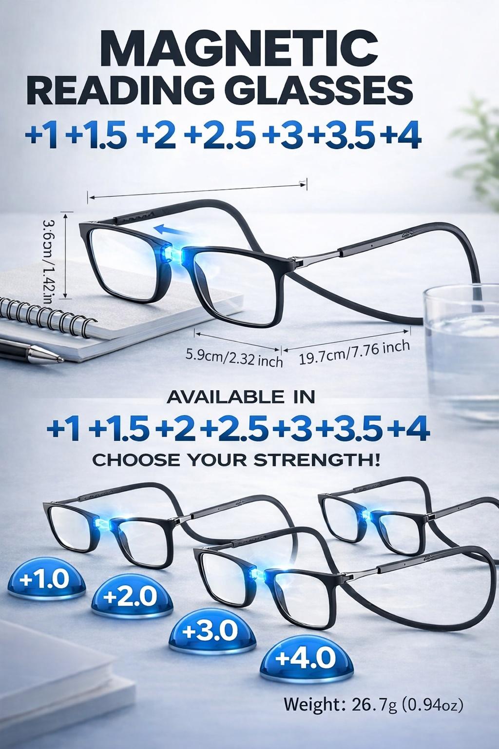 Men's Fashionable Magnetic Neck Reading Glasses, Portable Ultra-Light Anti-Loss Design, Unisex Eyewear for Daily Use, Reading Eyeglasses