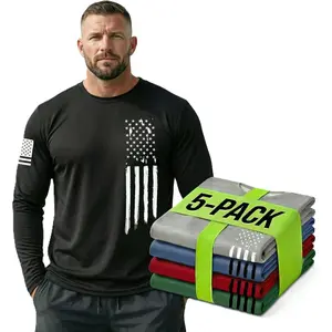 5 Pack Men's Compression Shirts Long Sleeve Dry Fit Athletic Base Layer Top Running Gym Sports Undershirt Rash Guard Gear