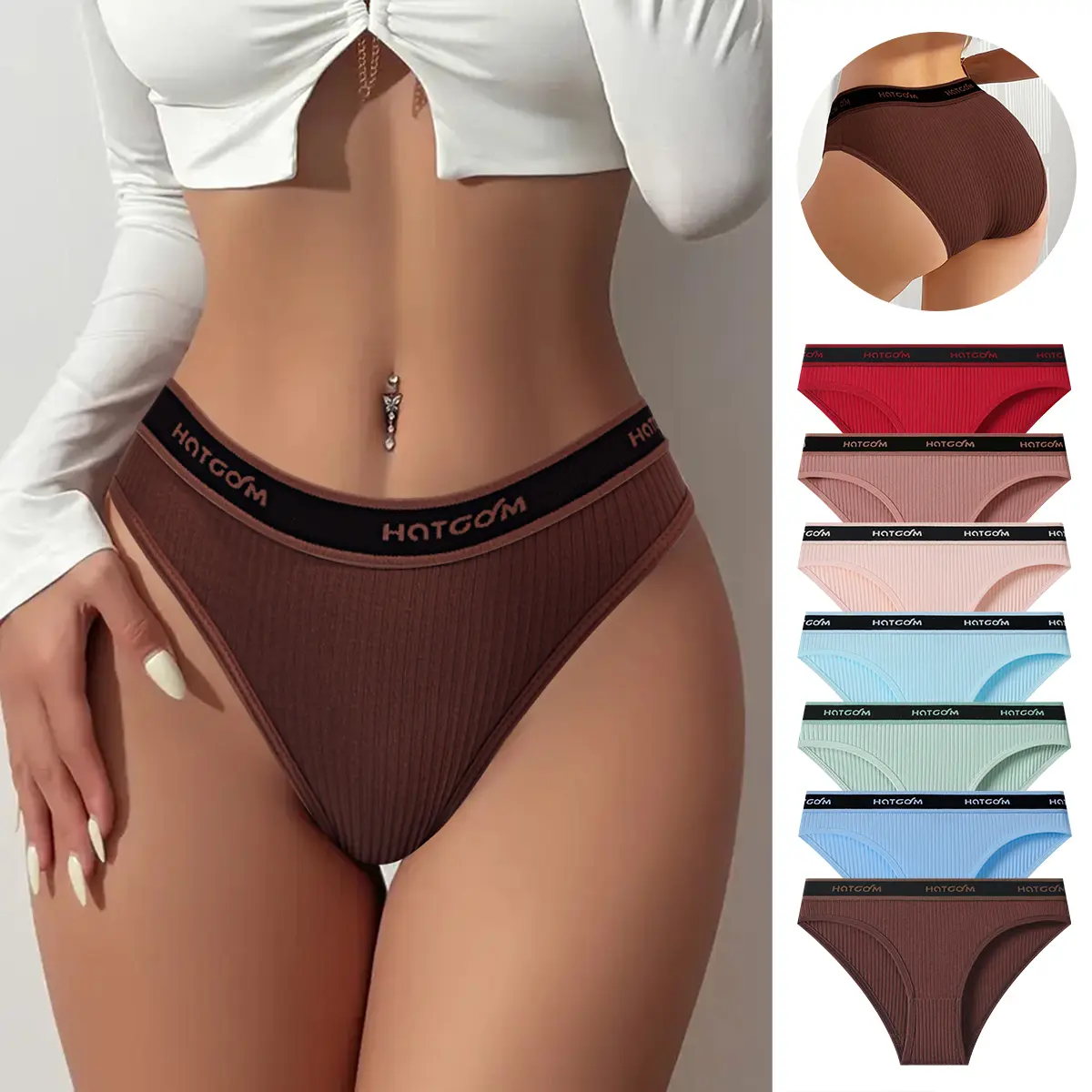 Hotcom Women's High-Waist Cotton Underwear (7PCS) - Comfortable Soft Breathable Fabric Panties, Slim-Fitting Exquisite Design, Contrasting Colors, Everyday Briefs,summerwins