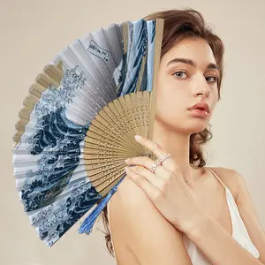 Wave Pattern Bamboo Fan, Japanese Folding Fan, Chinese Style Gift, Women's Ancient Wind Prop Fan, Wedding Fan, Summer Cool Fan