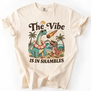 Comfort Colors The Vibe Is In Shambles Shirt, Funny Dinosaur Meteor Tee, Retro Sarcastic Graphic T-Shirt, Whimsical Summer Vacation Joke Unisex Top