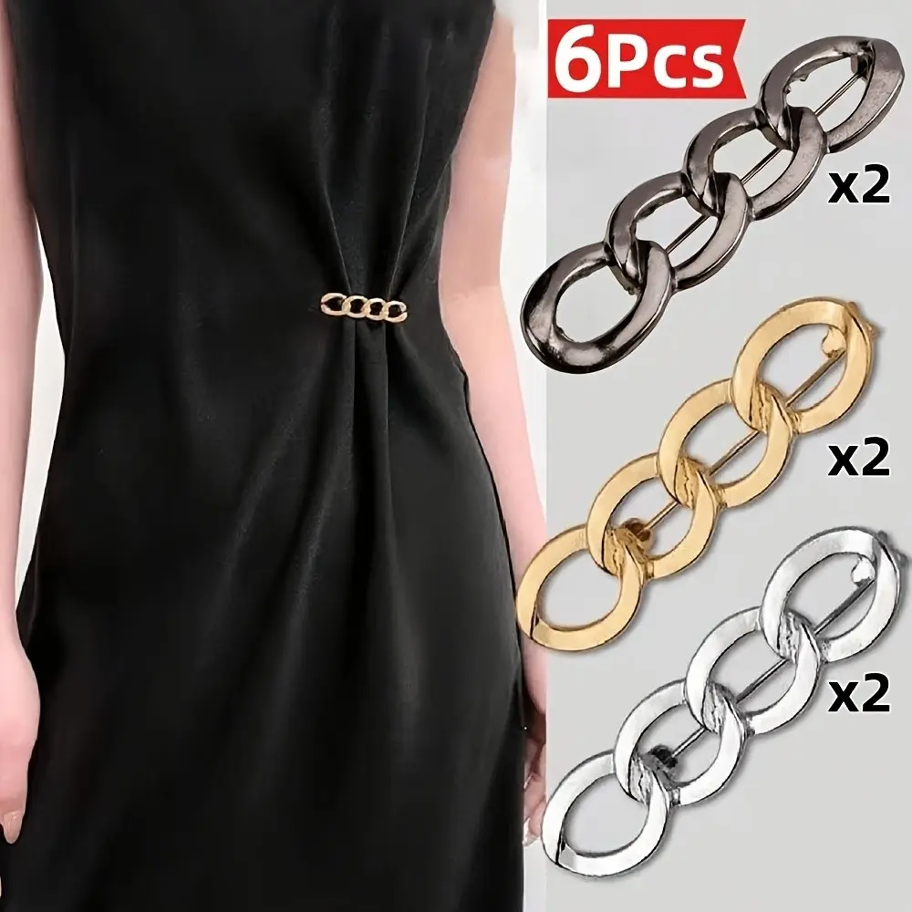 6-Piece Multifunctional Denim Jeans Waist Buckle Set, Fashion Alloy Adjustable No-Sew Button Belt, Anti-Exposed Outerwear & Dress Tightening Tool