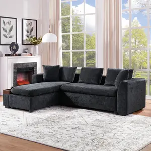 [SOIYELIFE] Sectional Sofa 93.7" L-shaped Sofa Upholstered Sofa Couch with wooden Storage Compartment for Living Room, Black  ,Unique furniture cofy  sofa