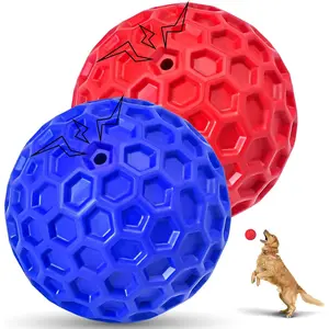 2 Pack Indestructible Squeaky Dog Balls for Aggressive Chewers, Interactive Dog Toys for Teething, Relieving Anxiety.Chew Toy for Large, Medium Breeds, Outdoor Rubber Balls.