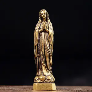 Brass Virgin Mary Figurines Portable Mini Vintage Style Religious Holy Mother Sculpture Collectibles Crafts Ornaments Home Decor