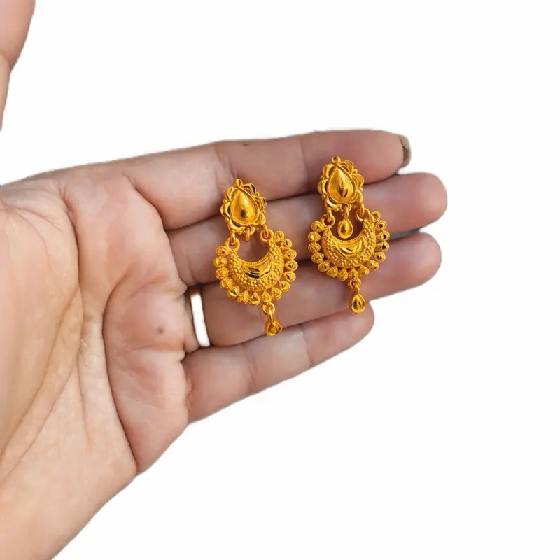 Elegant Gold Tone Jhumka Earrings for Women, Traditional Bell Shape Design for Parties and Festive Occasions, Drop Earrings, Geometric Flowers