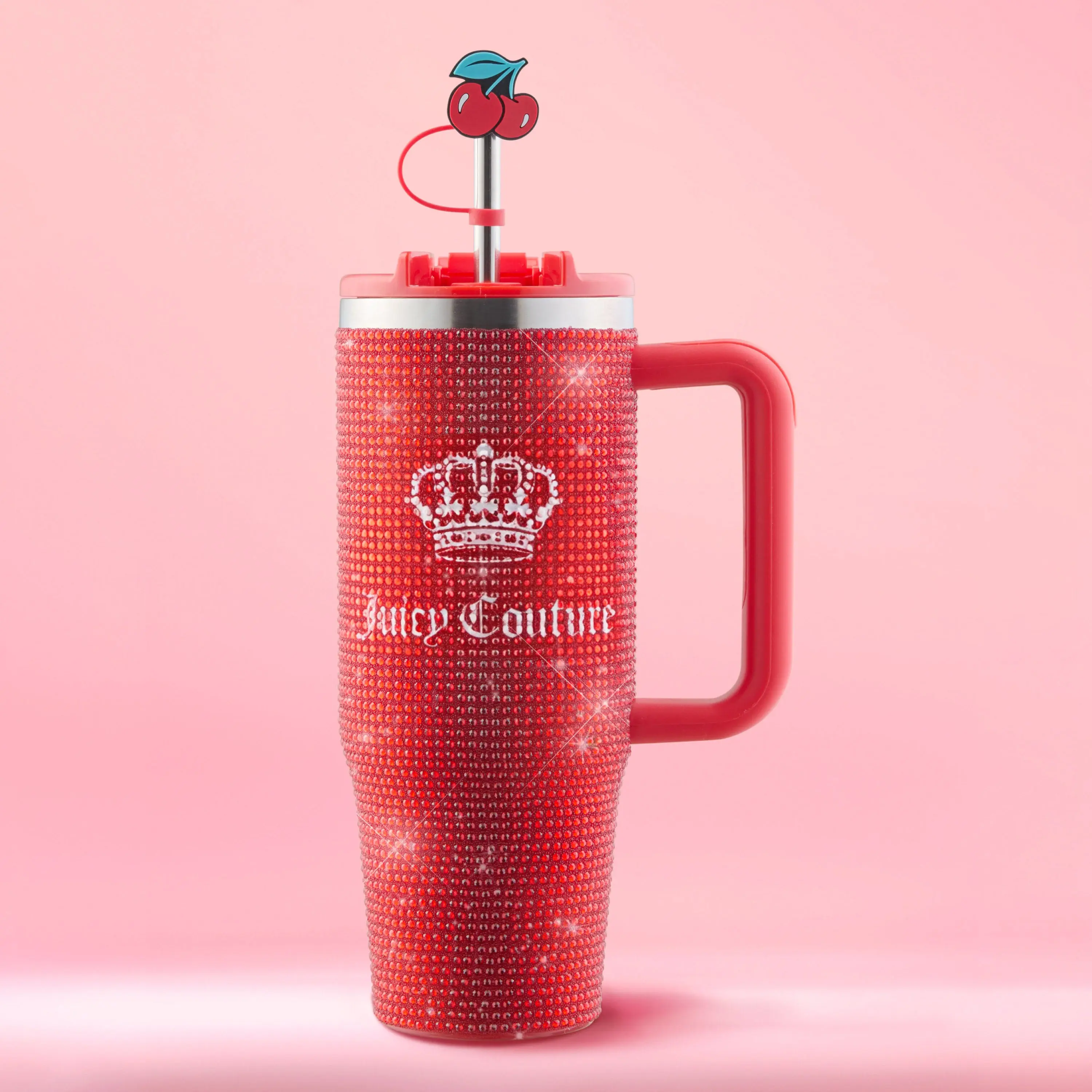 Diamond Bling Stainless Steel Tumbler with Handle and Straw, 30 oz Diamond Bling Stainless Steel Tumbler with Handle and Straw, 30 oz