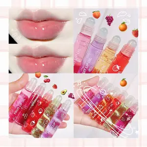 6 PCS Fruit Flavor Moisturizing Lip Oil Roller, Shiny Lip Balm, Glossy Lipstick Makeup
