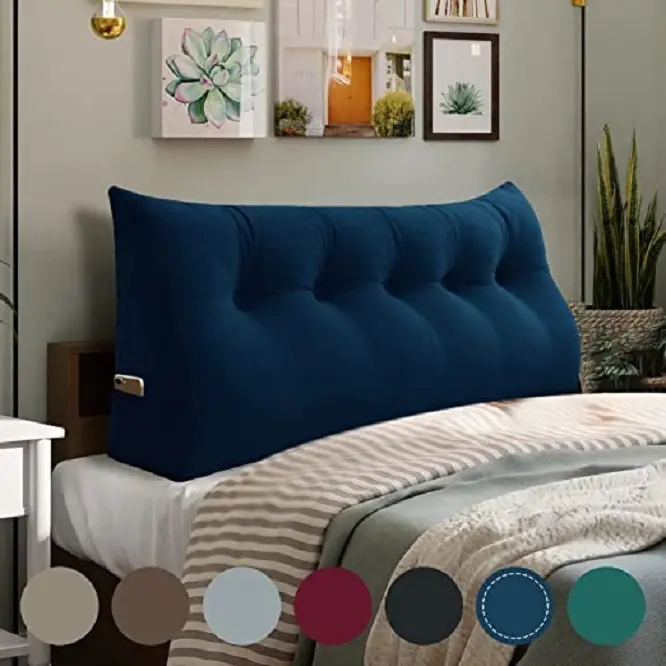 Daneey Tufted Velvet Headboard Pillow, 39in Twin Wedge Back Support for College Dorm Bed Sitting, Navy Blue