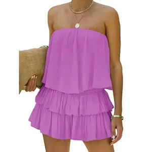 Women's off shoulder jumpsuit with flowing strapless dress