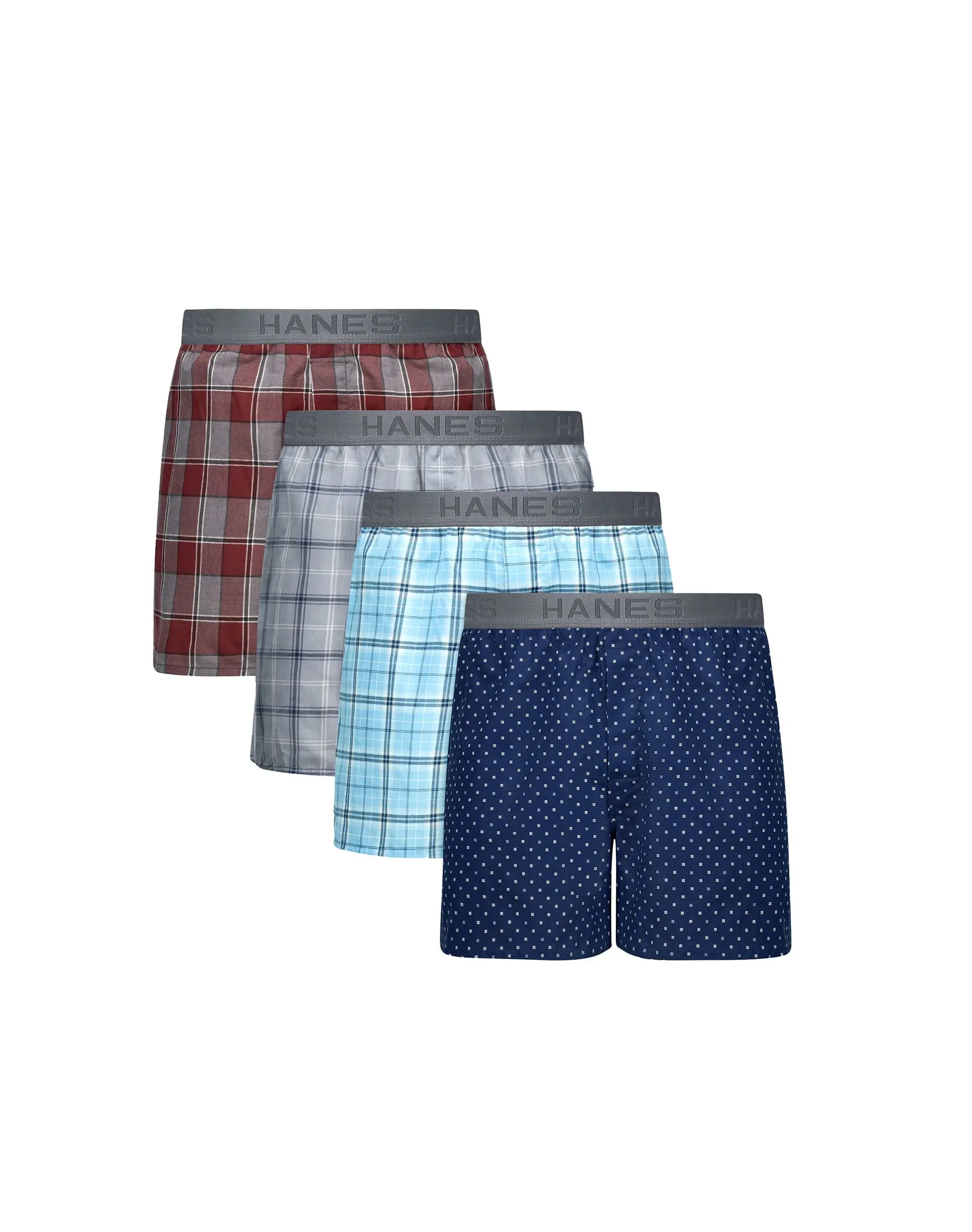 Hanes Ultimate Men's Underwear Boxers Pack - 4-Pack - Woven Cotton Plaid - Moisture-Wicking -