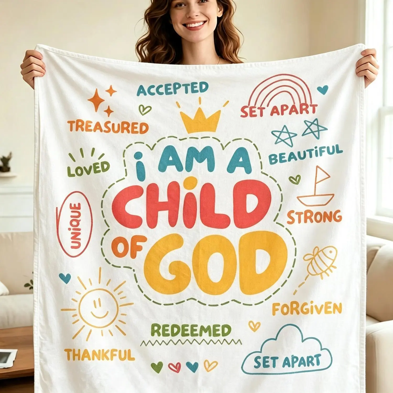 I Am A Child Of God Christian Blanket Positive Affirmations Religious Throw Blanket Inspirational Faith Gift For Girls Boys Cozy Soft Home Decor Blanket