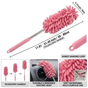 Microfiber duster Chenille duster Washable microfiber duster Reusable duster Home cleaning duster Car interior d Dust removal toolreach ceiling dusterTraps dust,dirt and allergens effectively without scatteringMachine washable and reusableforlong-term