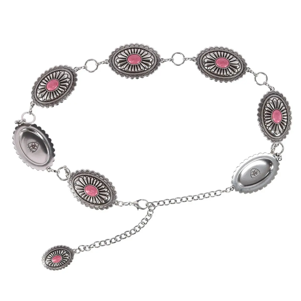 Ariat Women's Western Concho Belt, Stylish Silver Chain with Pink Turquoise Inlays, Adjustable for Dress or Casual Wear, Stylish Belts, Concho Chain Belt