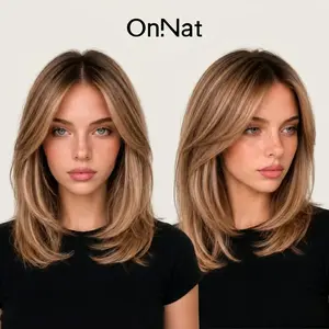 Lace Melt Wig – Human Hair Blend, Lightweight & Glueless, Shadow Rooted Balayage, Middle or Side Part, Lob with Face-Framing Bangs, Pre-Plucked Hairline, Breathable Cap for All Day Comfort, Effortless Chic Go-To Style