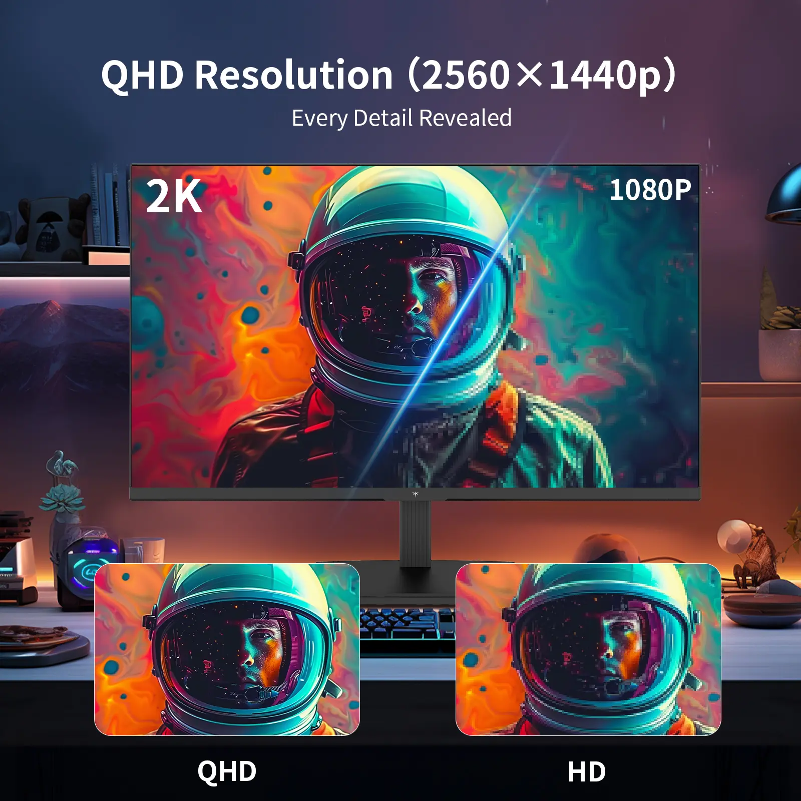 KTC 2K QHD@100Hz Computer Monitor, 24/27/32 inch IPS Panel, Anti-Blue Light Screen, 100% High Color Gamut, 122% sRGB, Support FreeSync and GSync, 2560 * 1440 PC Monitor for Casual Gaming and Working, Gaming Monitors, 2560 X 1440 Display
