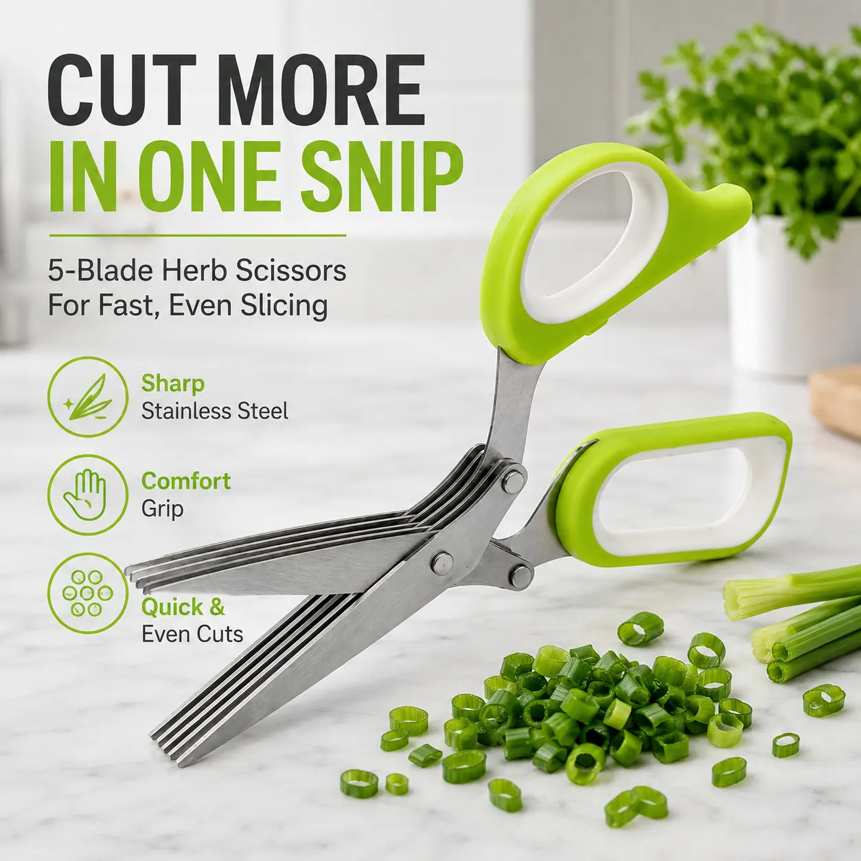 Stainless Steel Kitchen Scissors Set - 5-Layer Coriander & Herb Shears, Rust-Proof 5-Edge Design, Easy-to-Clean with Residue Removal, Ideal Kitchenware Gift for Men, Birthday