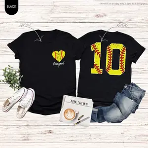 Softball Heart Shirt With Custom Number And Name Shirt, Softball Mom Gift, Personalized Softball Tee, Softball Team, Game Day Softball Tee