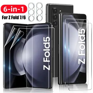 6-In-1 Screen Protector for Samsung Galaxy Z Fold7/z Fold6 5g, Inner Water Gel Film, Outer 9h Tempered Glass, 3D Clear Anti-Scratch Lens