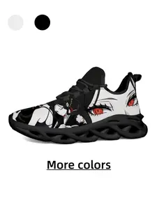Adult Anime Style Printed Sneakers, Breathable Mesh, High Elastic Shock Absorption, Anti-Slip, Casual Outdoor Shoes