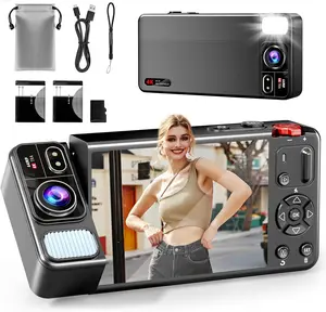 Digital Camera, 4K 64MP Cameras for Photography, 270°Flip Screen Vlogging Camera, Autofocus, Flash, 18X Zoom, 2 Batteries, 64GB Card, Point and Shoot Digital Cameras for Kids Teens, Black